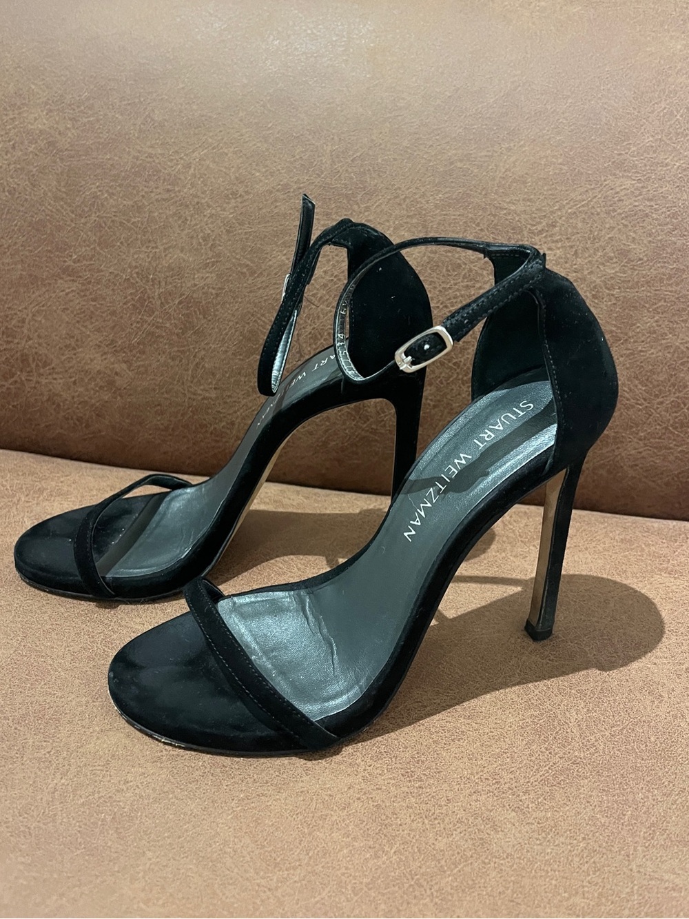 Stuart Weitzman Black Suede Ankle-Strap Stilettos